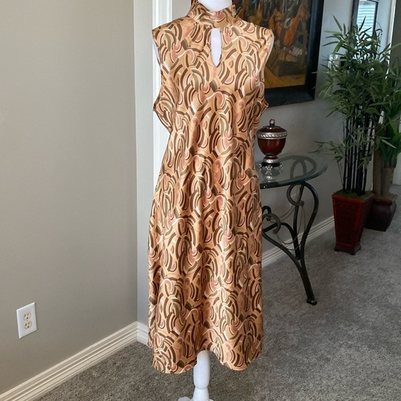 City DKNY Chic Silk Sleeveless Patterned Midi Dress size 16 - Picture 8 of 11